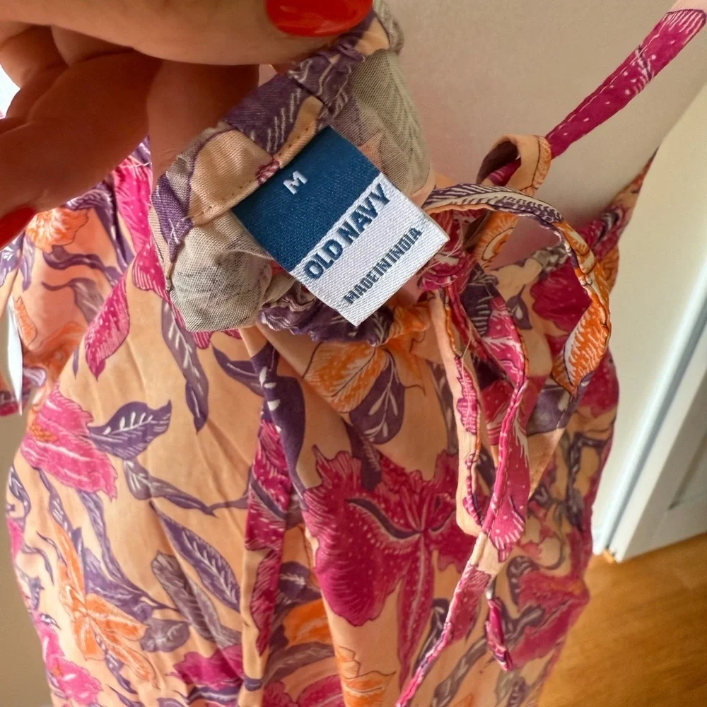 Old Navy Maxi Pink Dress Womens Medium Spaghetti Strap Colorful Summer NWT - Picture 4 of 9